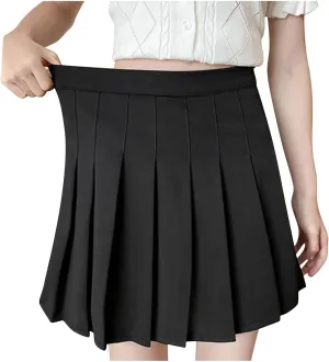Womens Pleated Skirt School A-Line Skater Skirts High Waisted Pleated Tennis Skirt Cheerleader Uniform Skirts
