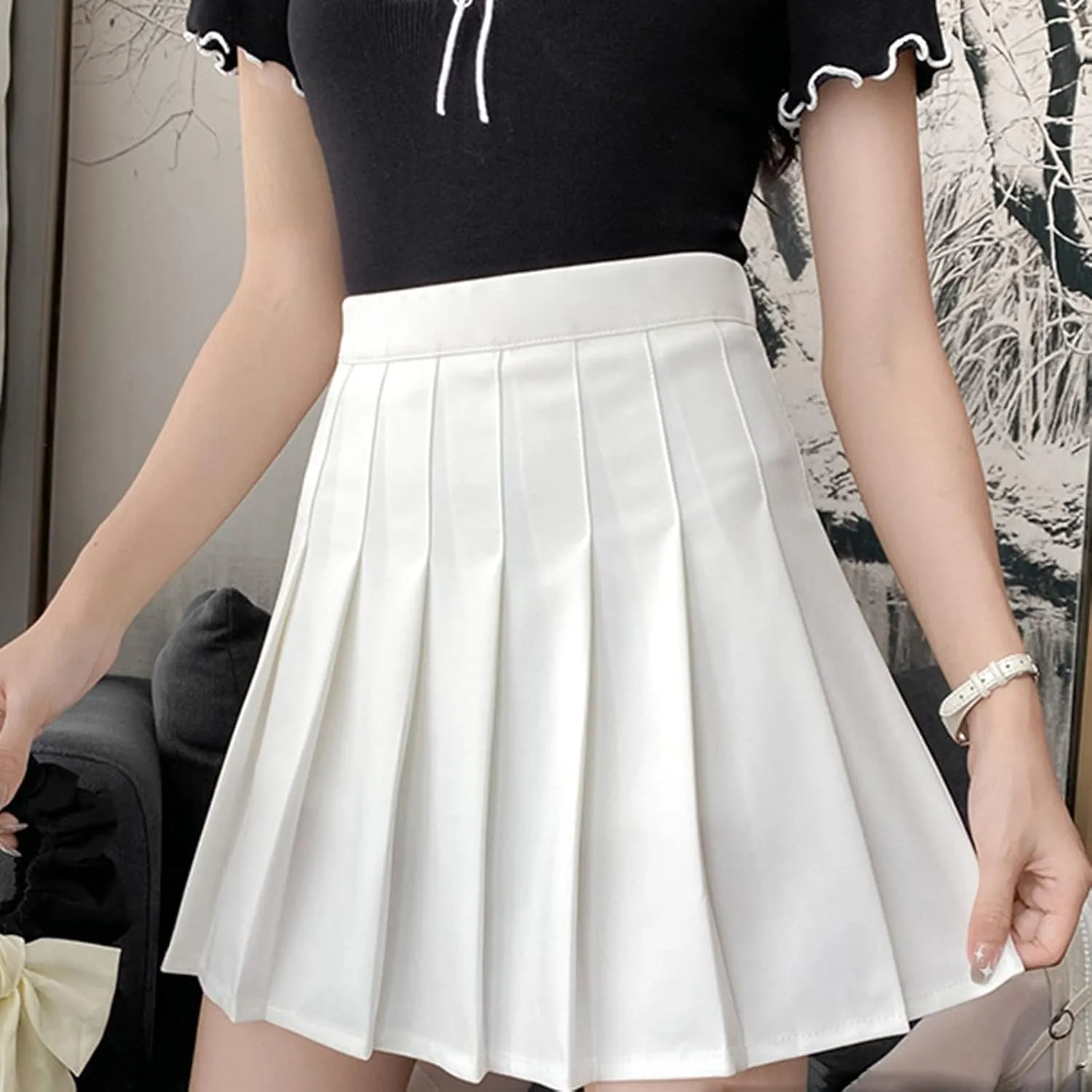 Womens Pleated Skirt School A-Line Skater Skirts High Waisted Pleated Tennis Skirt Cheerleader Uniform Skirts