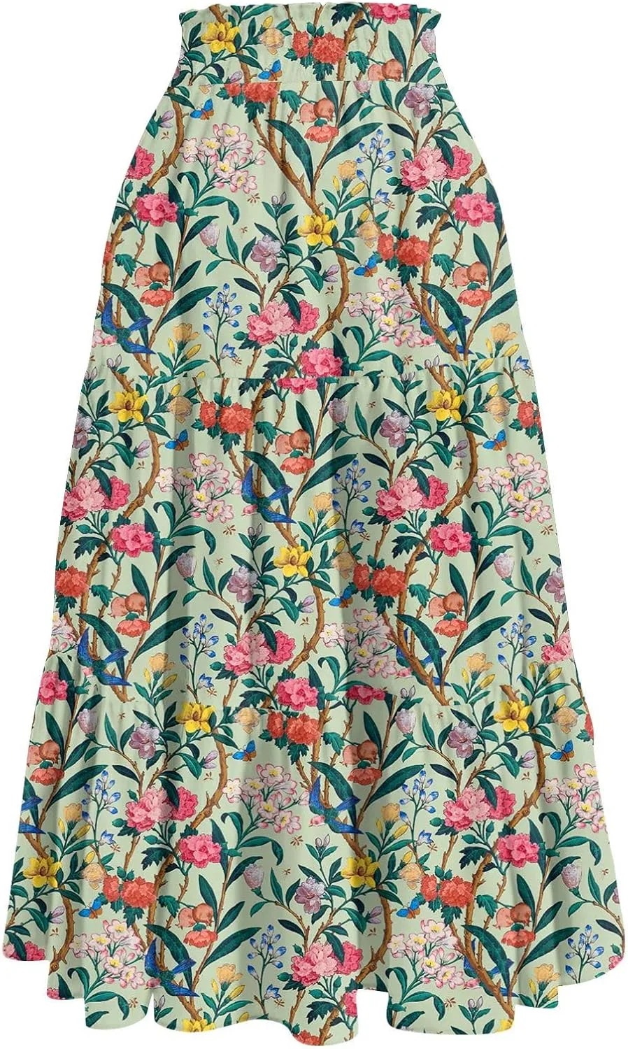 Women's Pleated Skirt Summer Casual Loose Trendy Elastic Waist Floral Print Bohemian Sun A-Line Maxi Skirts 2025, S-2XL