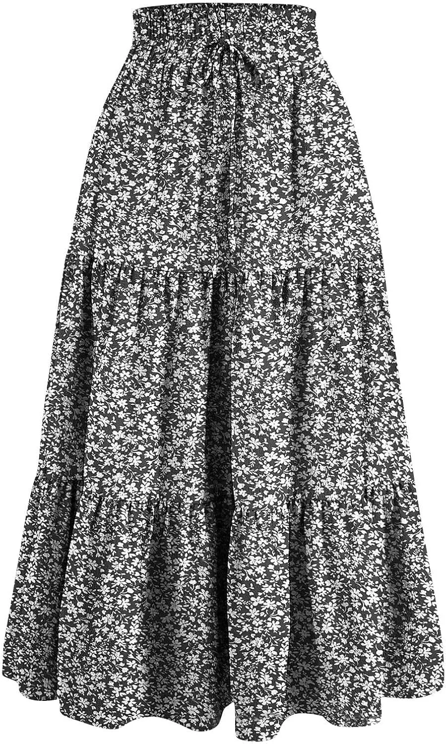 Women's Pleated Skirts Summer Casual Loose Trendy Elastic Waist Floral Print Bohemian Sun A-Line Maxi Skirt, S-XL