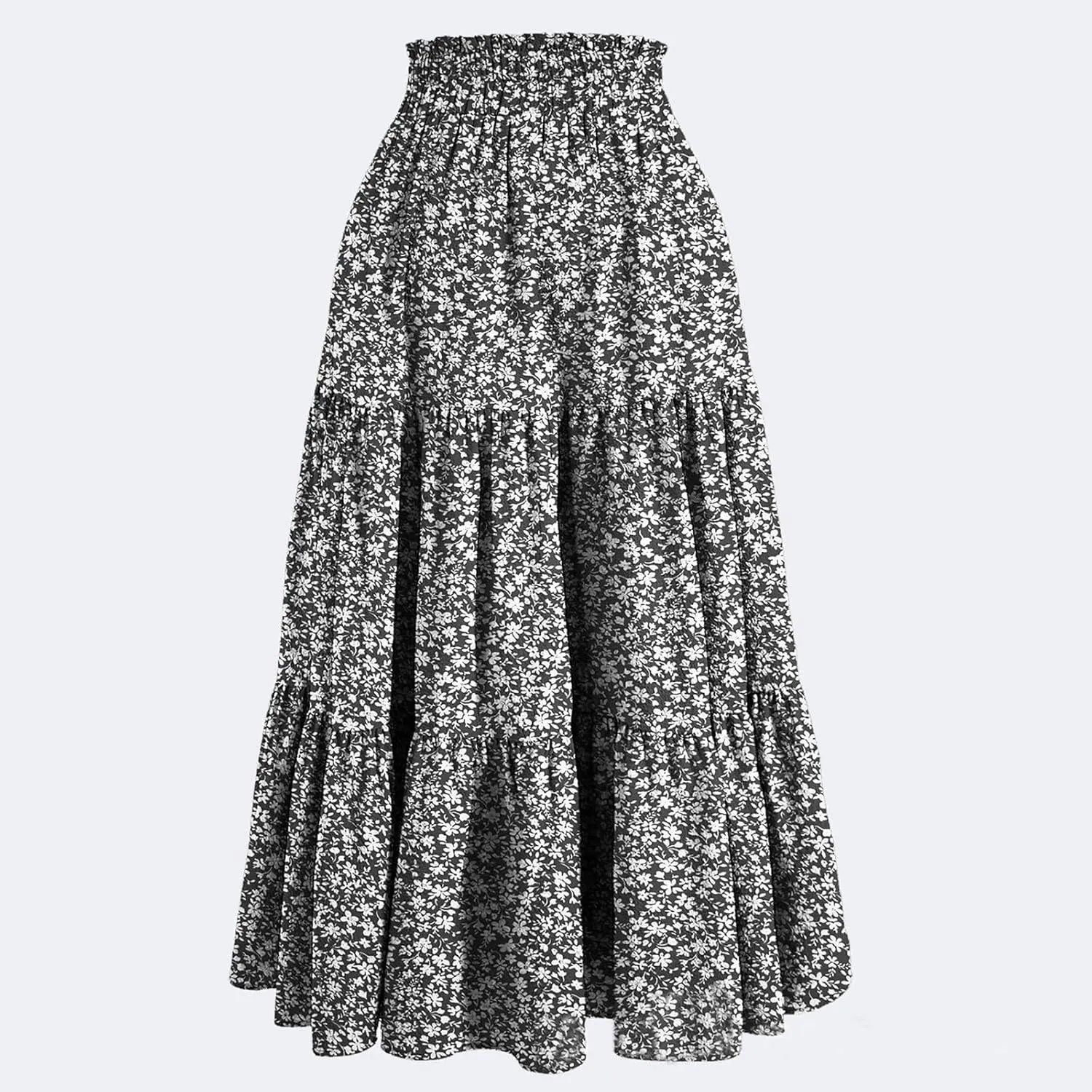 Women's Pleated Skirts Summer Casual Loose Trendy Elastic Waist Floral Print Bohemian Sun A-Line Maxi Skirt, S-XL