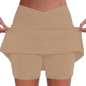 Women's Pleated Skirts Summer Sports Loose Trendy Drawstring Solid Color Yoga Fitness Tennis Skirt Plus Size, S-5XL
