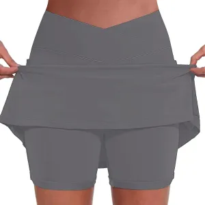 Women's Pleated Skirts Summer Sports Loose Trendy Drawstring Solid Color Yoga Fitness Tennis Skirt Plus Size, S-5XL