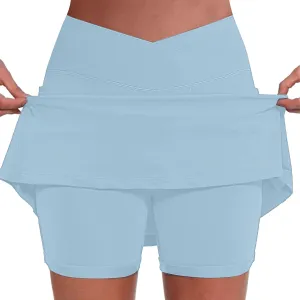 Women's Pleated Skirts Summer Sports Loose Trendy Drawstring Solid Color Yoga Fitness Tennis Skirt Plus Size, S-5XL