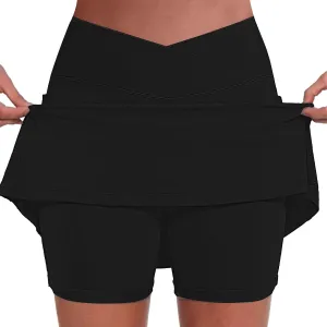 Women's Pleated Skirts Summer Sports Loose Trendy Drawstring Solid Color Yoga Fitness Tennis Skirt Plus Size, S-5XL