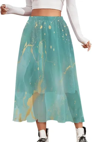 Women's Printed Skirt Chiffon Elastic Waist Ruffle Flowy Midi Skirts