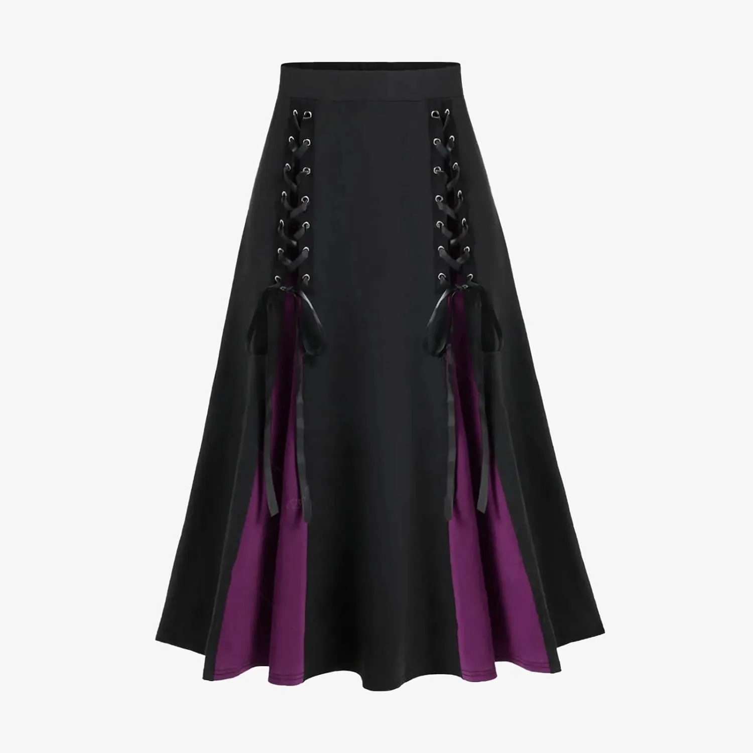 Women's Punk Retro Skirt Lace Up Skirts Ladies Halloween Costume Patchwork High Waist Midi Skirt Gothic Skirt