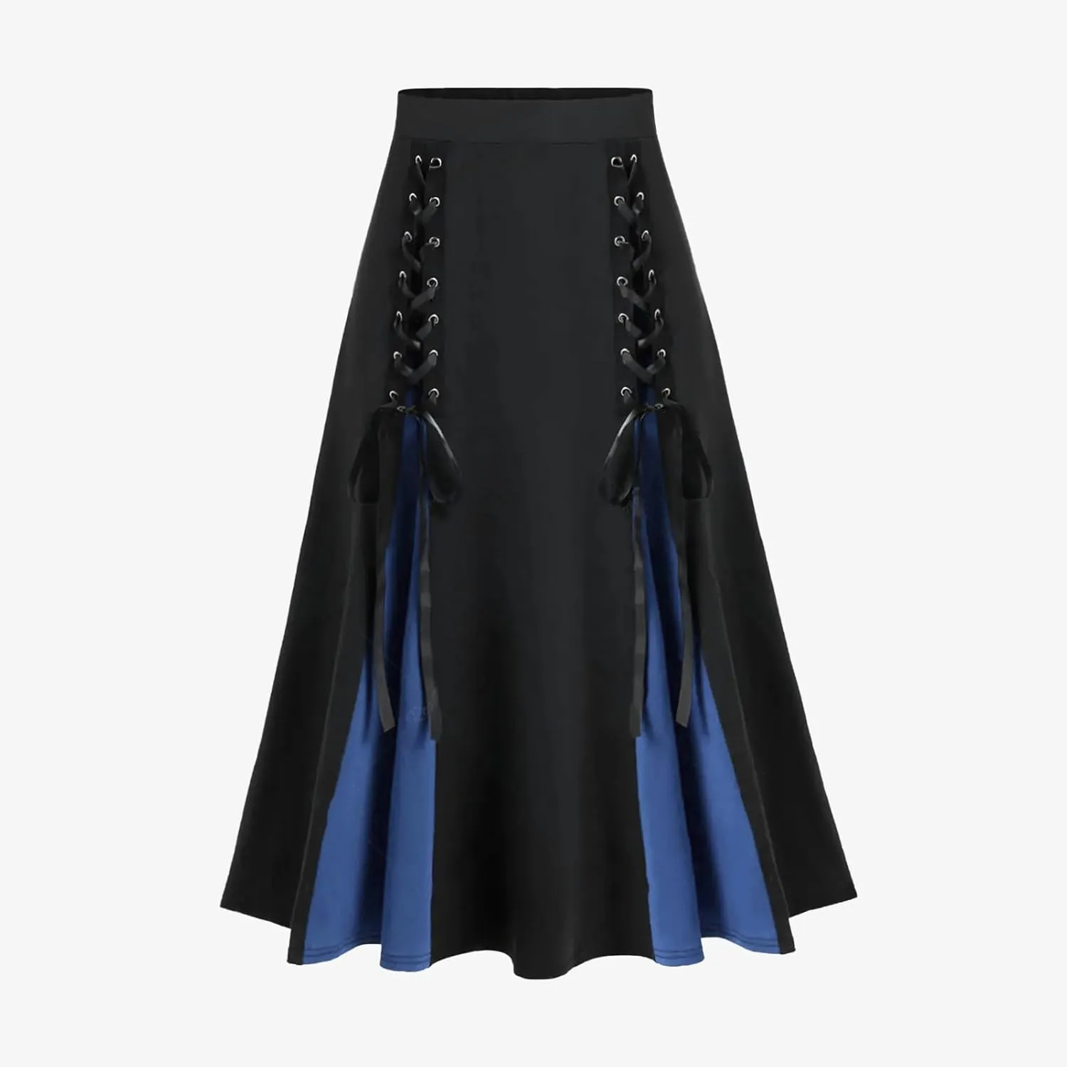 Women's Punk Retro Skirt Lace Up Skirts Ladies Halloween Costume Patchwork High Waist Midi Skirt Gothic Skirt