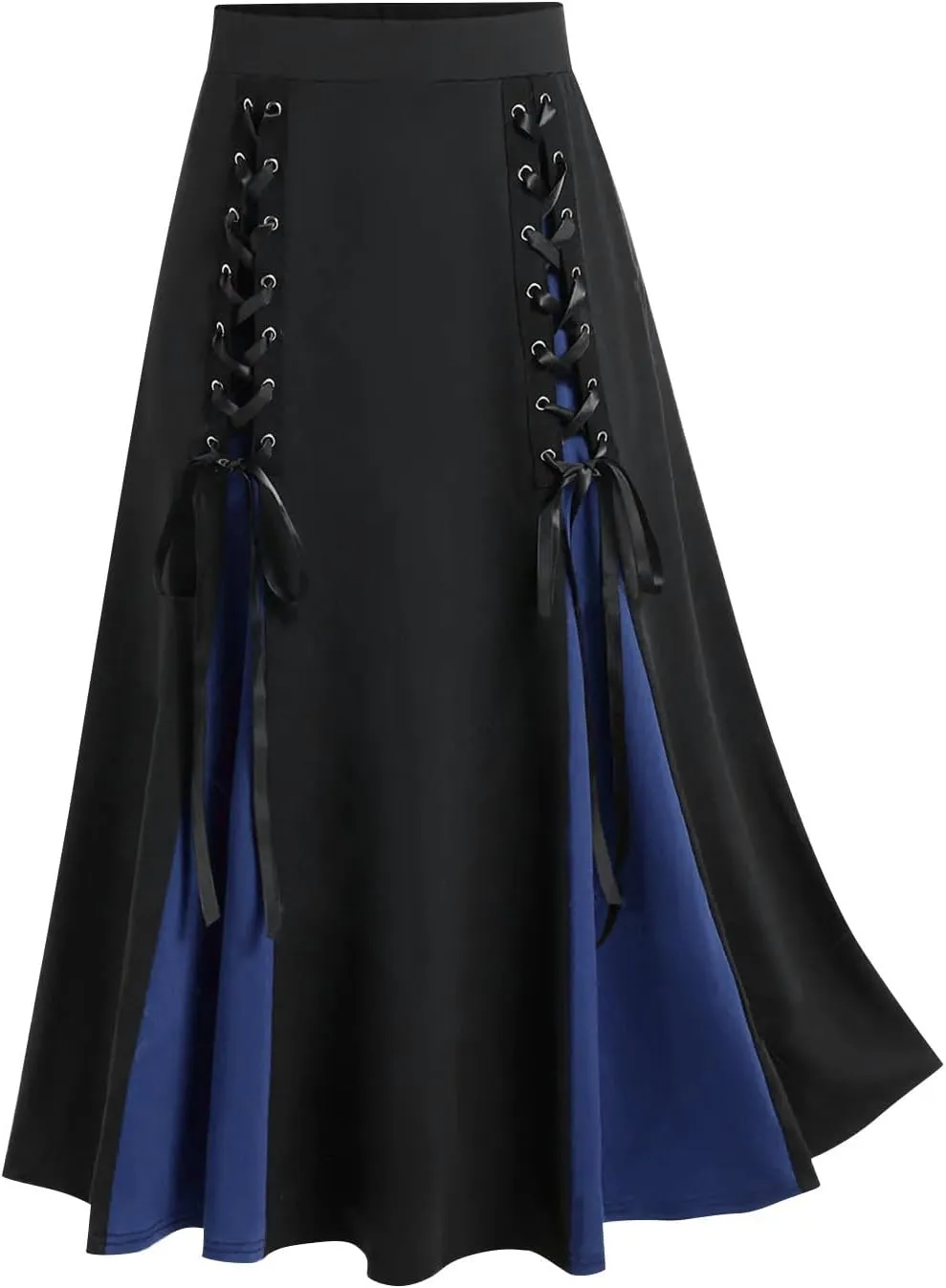 Women's Punk Retro Skirt Lace Up Skirts Ladies Halloween Costume Patchwork High Waist Midi Skirt Gothic Skirt