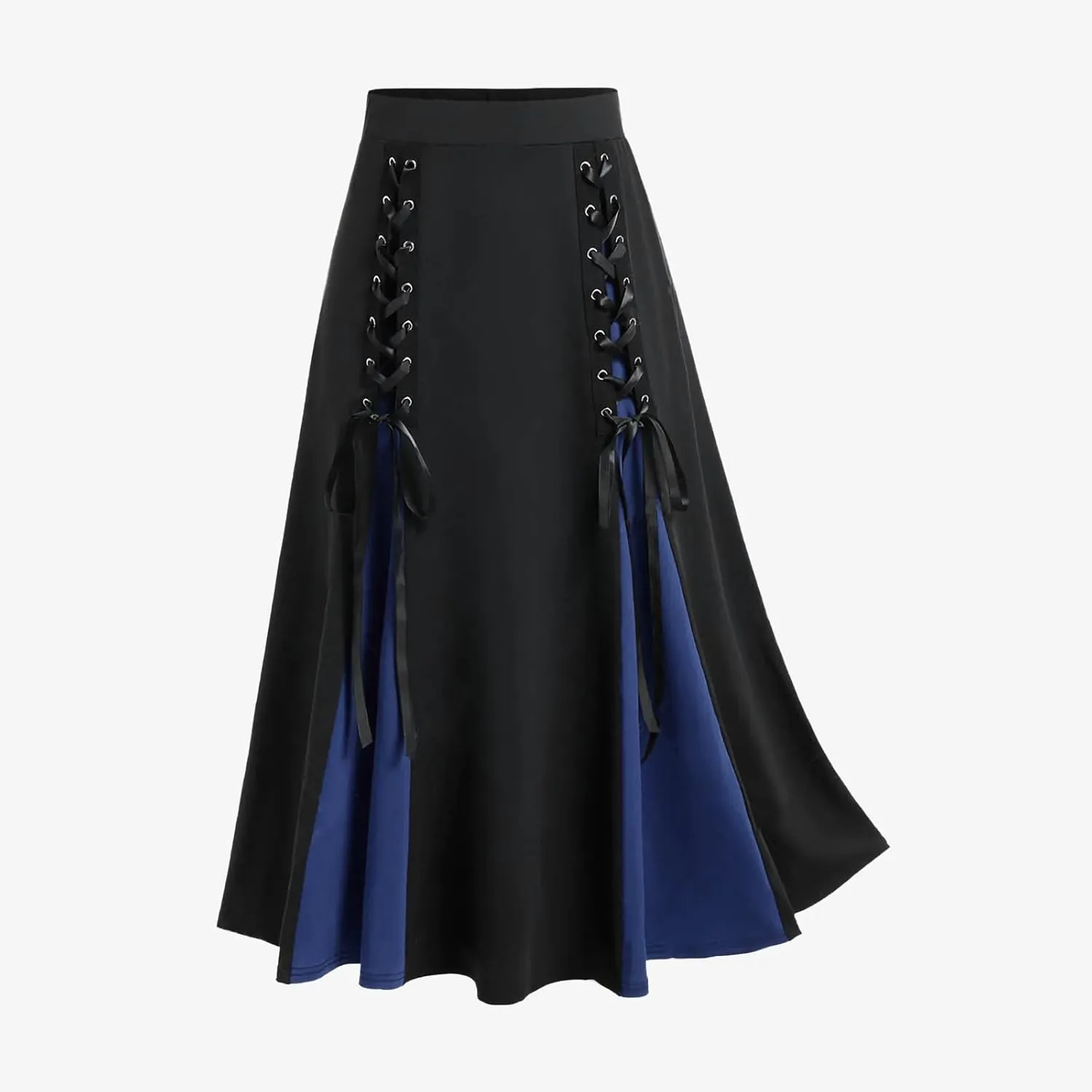 Women's Punk Retro Skirt Lace Up Skirts Ladies Halloween Costume Patchwork High Waist Midi Skirt Gothic Skirt