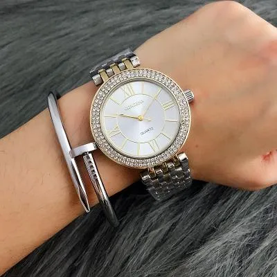 Women's Rhinestone Rose Gold Round Shaped Quartz Wristwatches