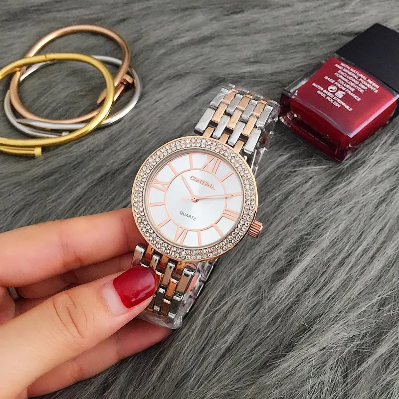 Women's Rhinestone Rose Gold Round Shaped Quartz Wristwatches