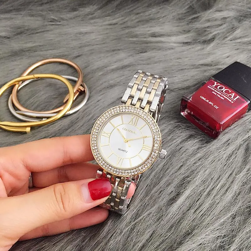 Women's Rhinestone Rose Gold Round Shaped Quartz Wristwatches