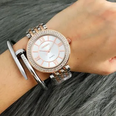 Women's Rhinestone Rose Gold Round Shaped Quartz Wristwatches