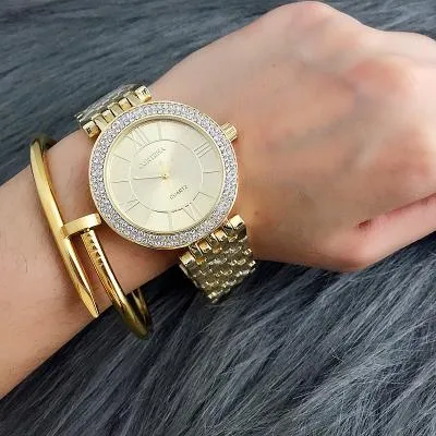 Women's Rhinestone Rose Gold Round Shaped Quartz Wristwatches