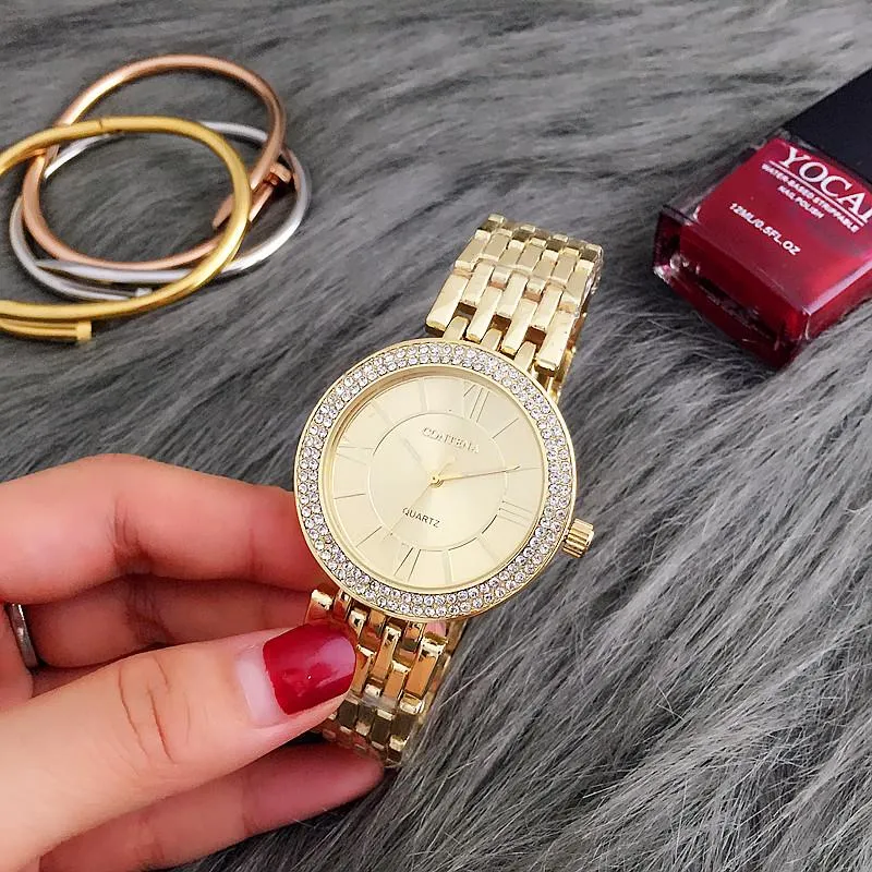 Women's Rhinestone Rose Gold Round Shaped Quartz Wristwatches