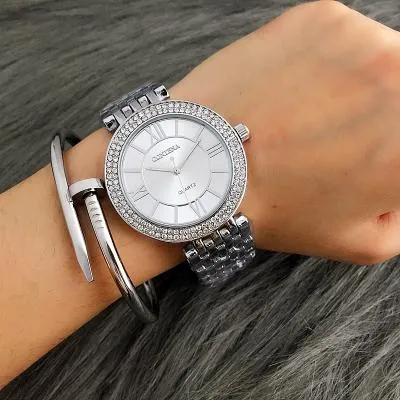 Women's Rhinestone Rose Gold Round Shaped Quartz Wristwatches