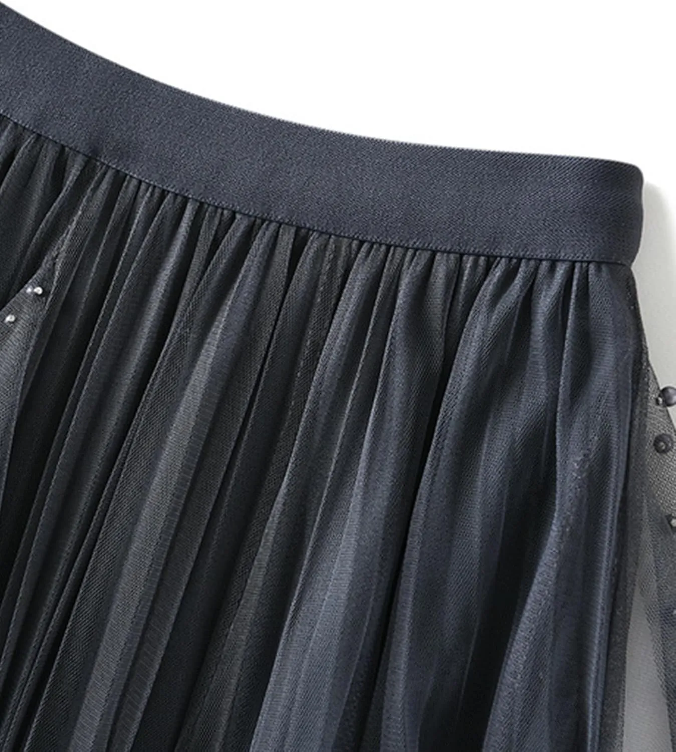 Women's Ruffle Fluffy Mesh Midi Skirt Casual Elastic Waisted A Line Asymmetrical Hem Pleated Layered Skirts
