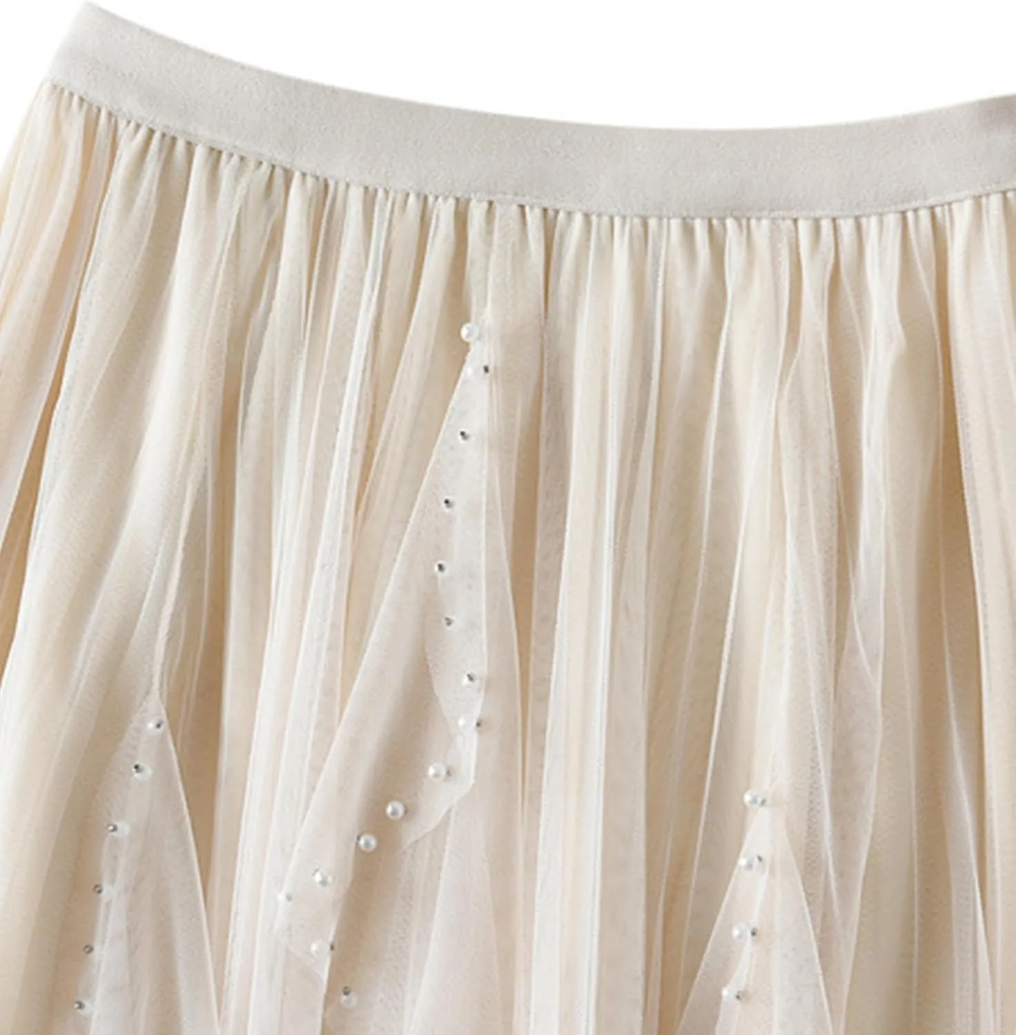Women's Ruffle Fluffy Mesh Midi Skirt Casual Elastic Waisted A Line Asymmetrical Hem Pleated Layered Skirts