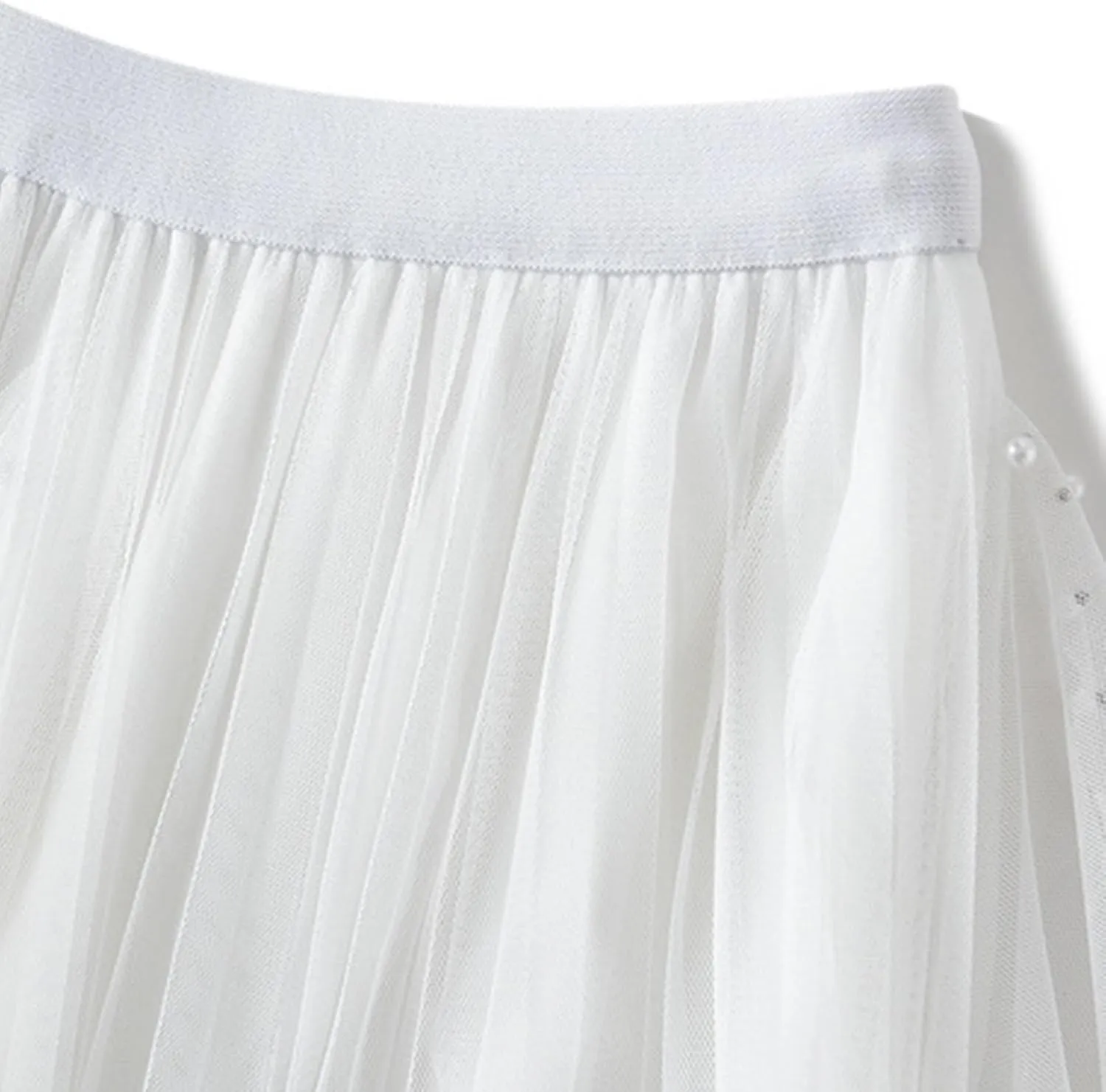 Women's Ruffle Fluffy Mesh Midi Skirt Casual Elastic Waisted A Line Asymmetrical Hem Pleated Layered Skirts