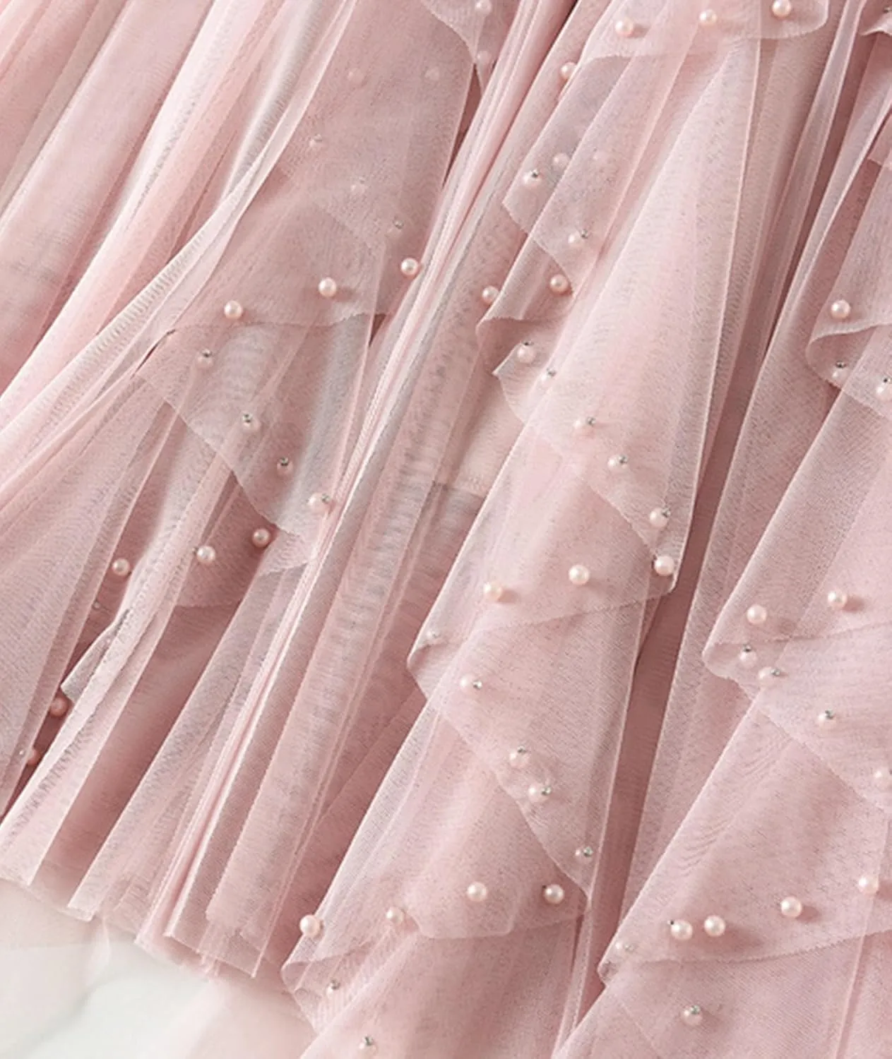 Women's Ruffle Fluffy Mesh Midi Skirt Casual Elastic Waisted A Line Asymmetrical Hem Pleated Layered Skirts