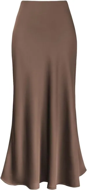 Women's Satin Maxi Skirt Solid Color Fishtail Skirt High Waist Long Skirt Elegant Spring Summer Pleated Skirt