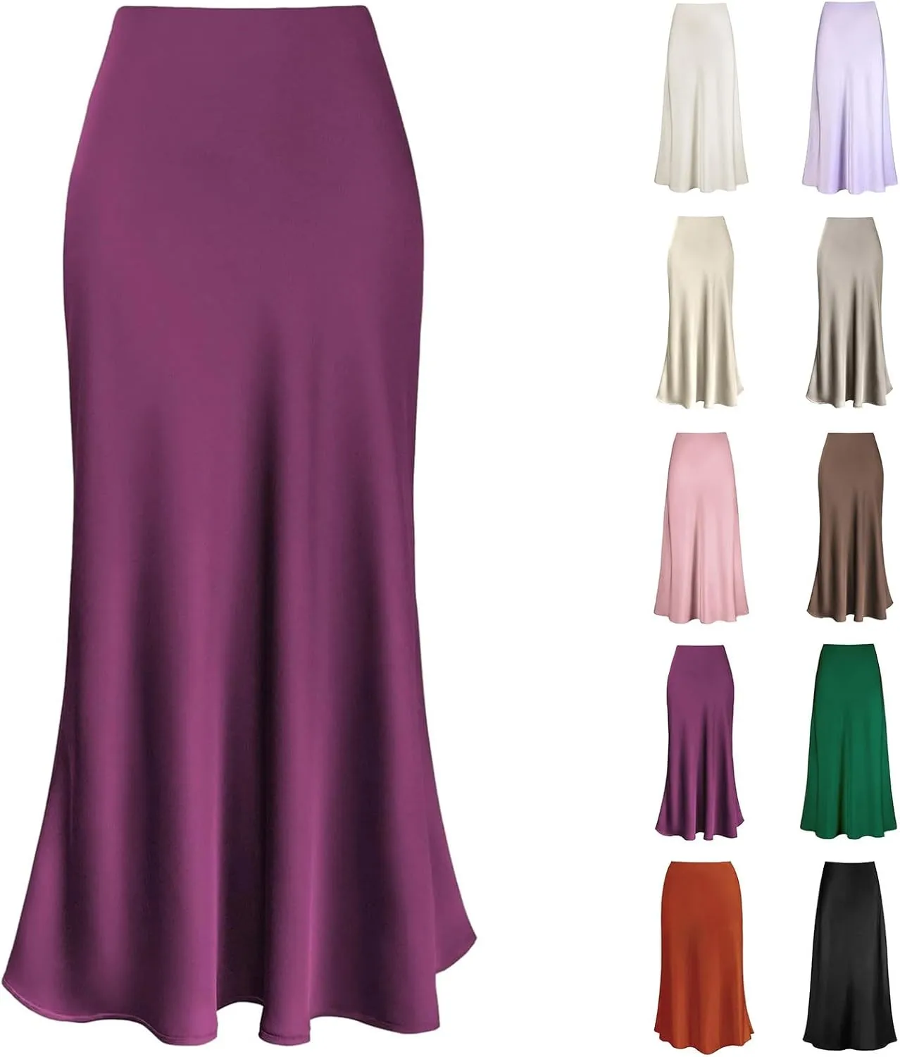 Women's Satin Maxi Skirt Solid Color Fishtail Skirt High Waist Long Skirt Elegant Spring Summer Pleated Skirt