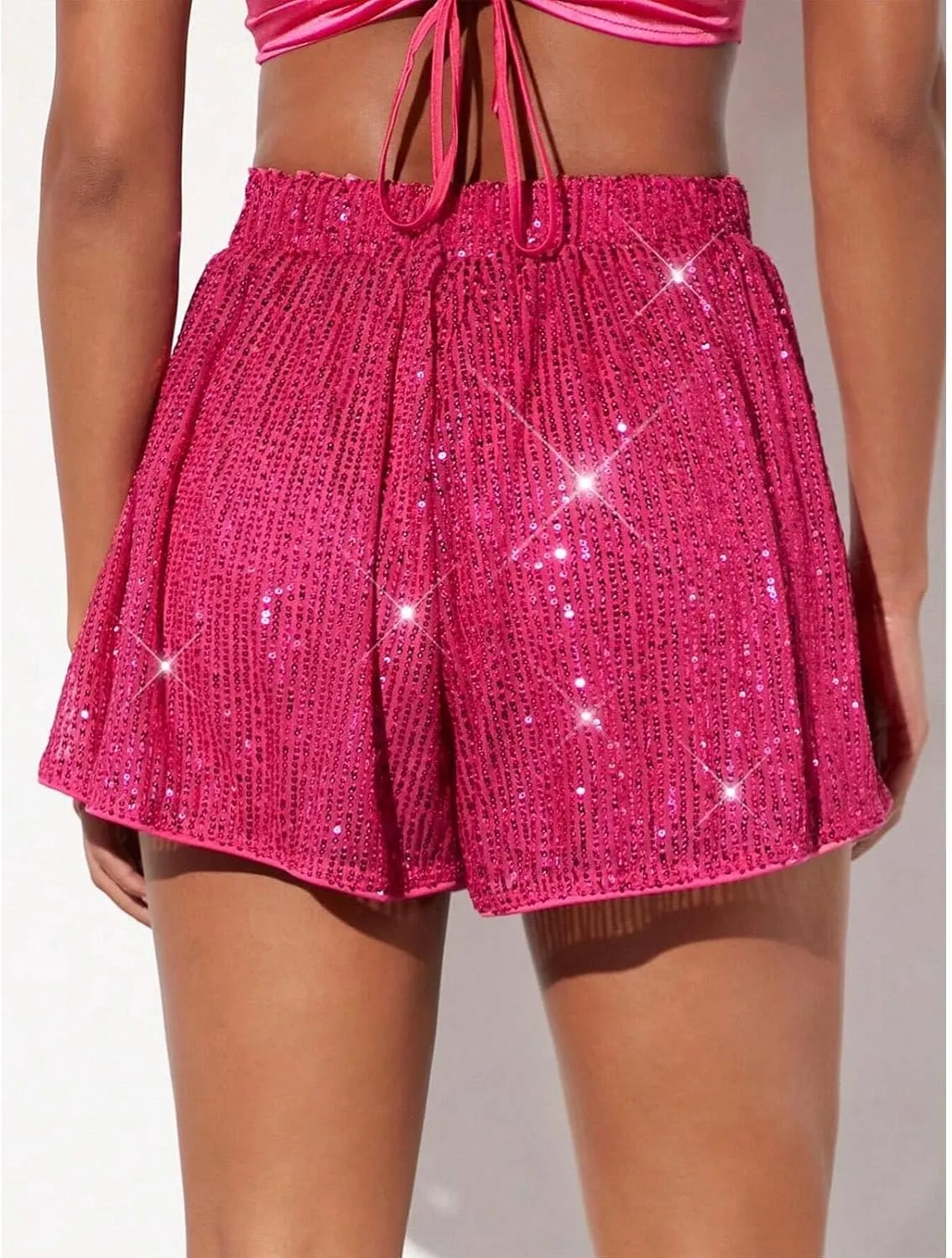 Women's Sequin Glitter High Waisted Skirt Shorts Sparkly A Line Skort Girls Denim Skirt