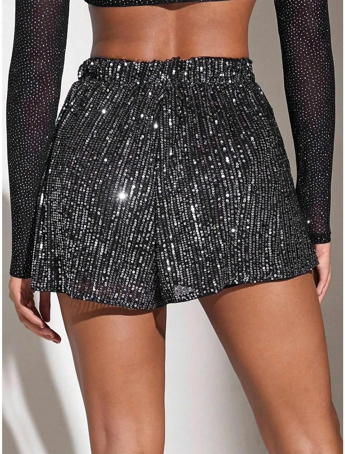 Women's Sequin Glitter High Waisted Skirt Shorts Sparkly A Line Skort Girls Denim Skirt