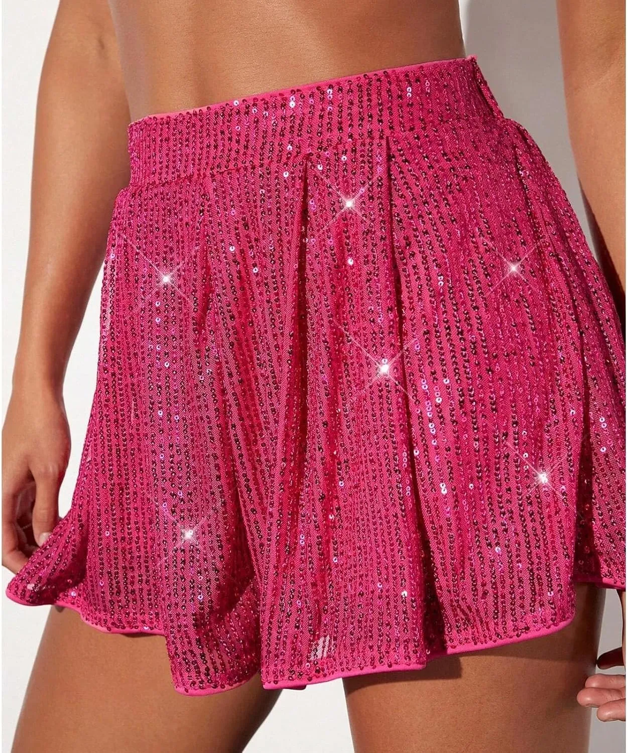 Women's Sequin Glitter High Waisted Skirt Shorts Sparkly A Line Skort Girls Denim Skirt