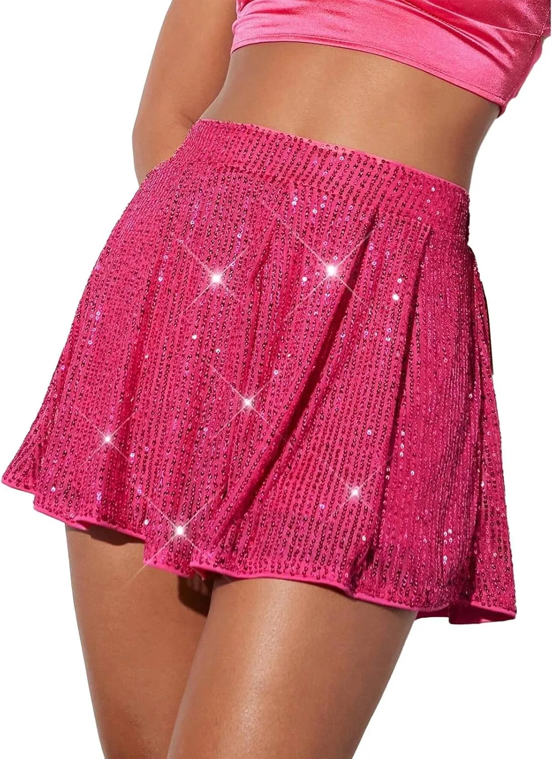 Women's Sequin Glitter High Waisted Skirt Shorts Sparkly A Line Skort Girls Denim Skirt