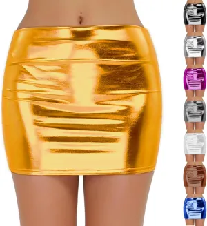 Women's Sexy Bodycon Pencil Skirt Shiny Metalic Party Skirts Tight Hip Mini Skirt Holographic Short Skirts Clubwear