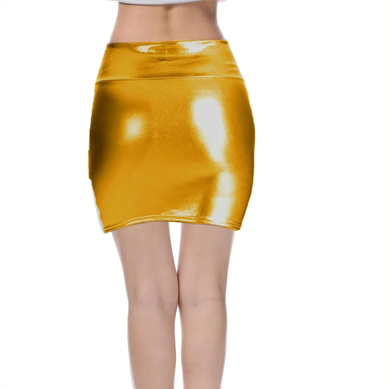 Women's Sexy Bodycon Pencil Skirt Shiny Metalic Party Skirts Tight Hip Mini Skirt Holographic Short Skirts Clubwear