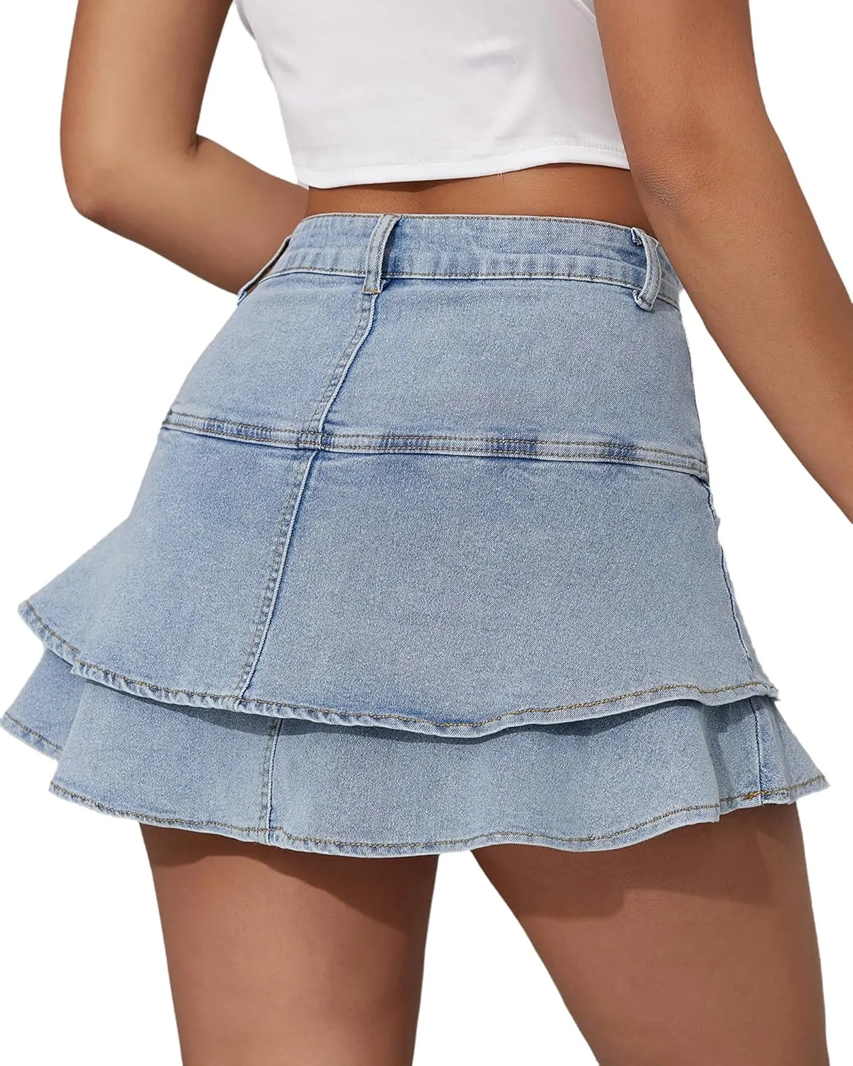 Women's Sexy Ruffle Hem High Waisted Mini Jeans Denim Skirt