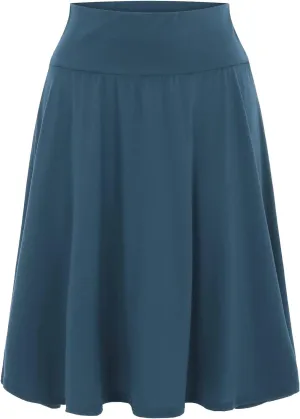 Women's Skirts High Elastic Waisted Casual Skirt Pleated Solid Midi Skirts A-Line Flared Midi Skirts