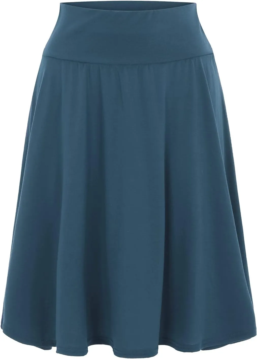 Women's Skirts High Elastic Waisted Casual Skirt Pleated Solid Midi Skirts A-Line Flared Midi Skirts