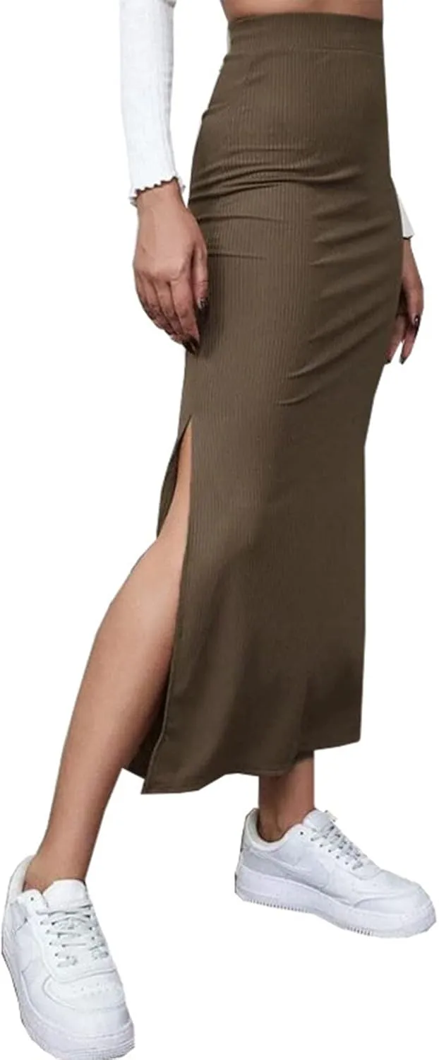 Womens Skirts Midi Length,Fashion Button Slit A-line Hip-Covering Mid-Waist Skirt Slim Elegant Flowing Skirts 2024