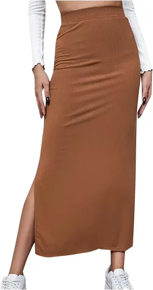 Womens Skirts Midi Length,Fashion Button Slit A-line Hip-Covering Mid-Waist Skirt Slim Elegant Flowing Skirts 2024