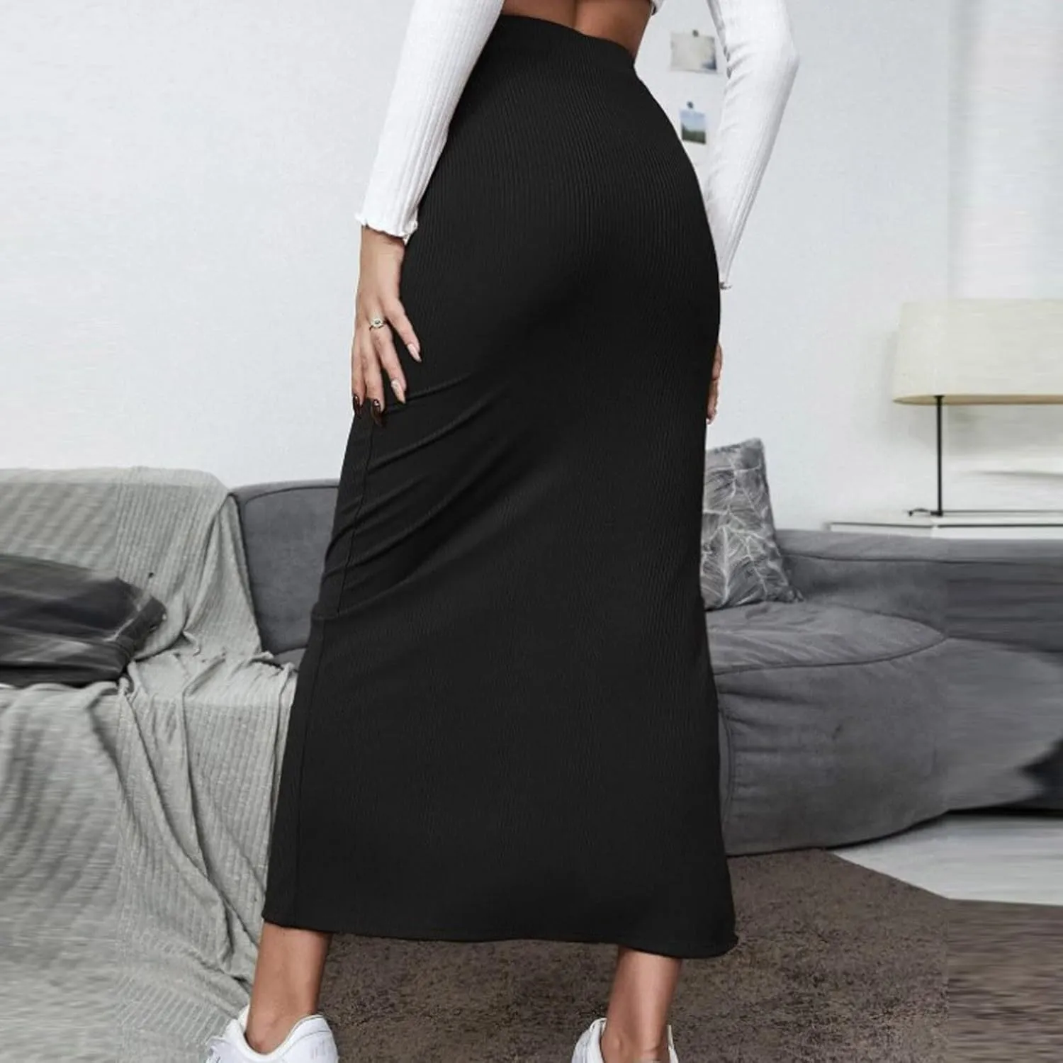 Womens Skirts Midi Length,Fashion Button Slit A-line Hip-Covering Mid-Waist Skirt Slim Elegant Flowing Skirts 2024