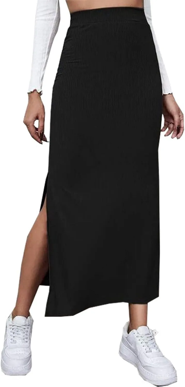 Womens Skirts Midi Length,Fashion Button Slit A-line Hip-Covering Mid-Waist Skirt Slim Elegant Flowing Skirts 2024