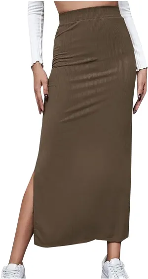 Womens Skirts Midi Length,Fashion Button Slit A-line Hip-Covering Mid-Waist Skirt Slim Elegant Flowing Skirts 2024