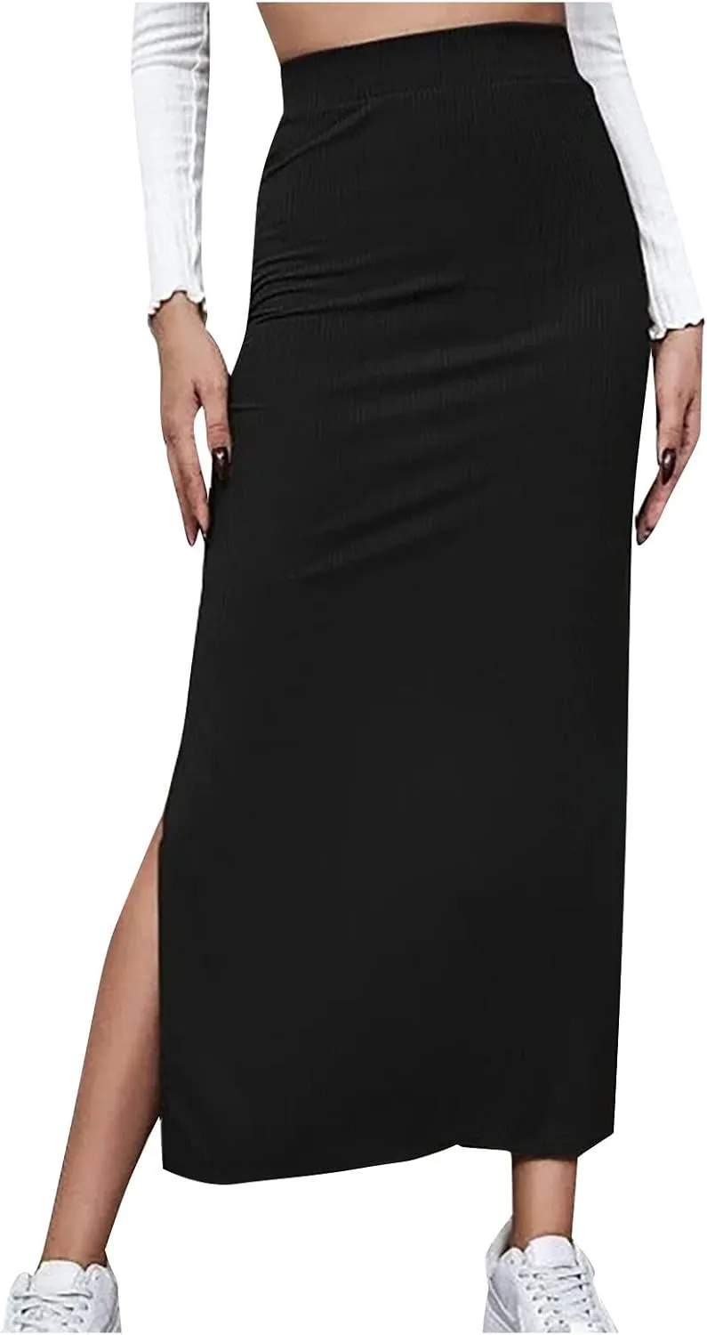 Womens Skirts Midi Length,Fashion Button Slit A-line Hip-Covering Mid-Waist Skirt Slim Elegant Flowing Skirts 2024