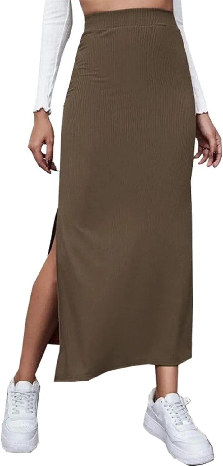 Womens Skirts Midi Length,Fashion Button Slit A-line Hip-Covering Mid-Waist Skirt Slim Elegant Flowing Skirts 2024