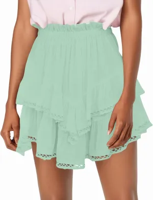 Women's Skirts Trendy 2025 Summer Casual Loose Elastic Waist Solid Color Pleated Sun Tennis Beach Skirt, S-2XL