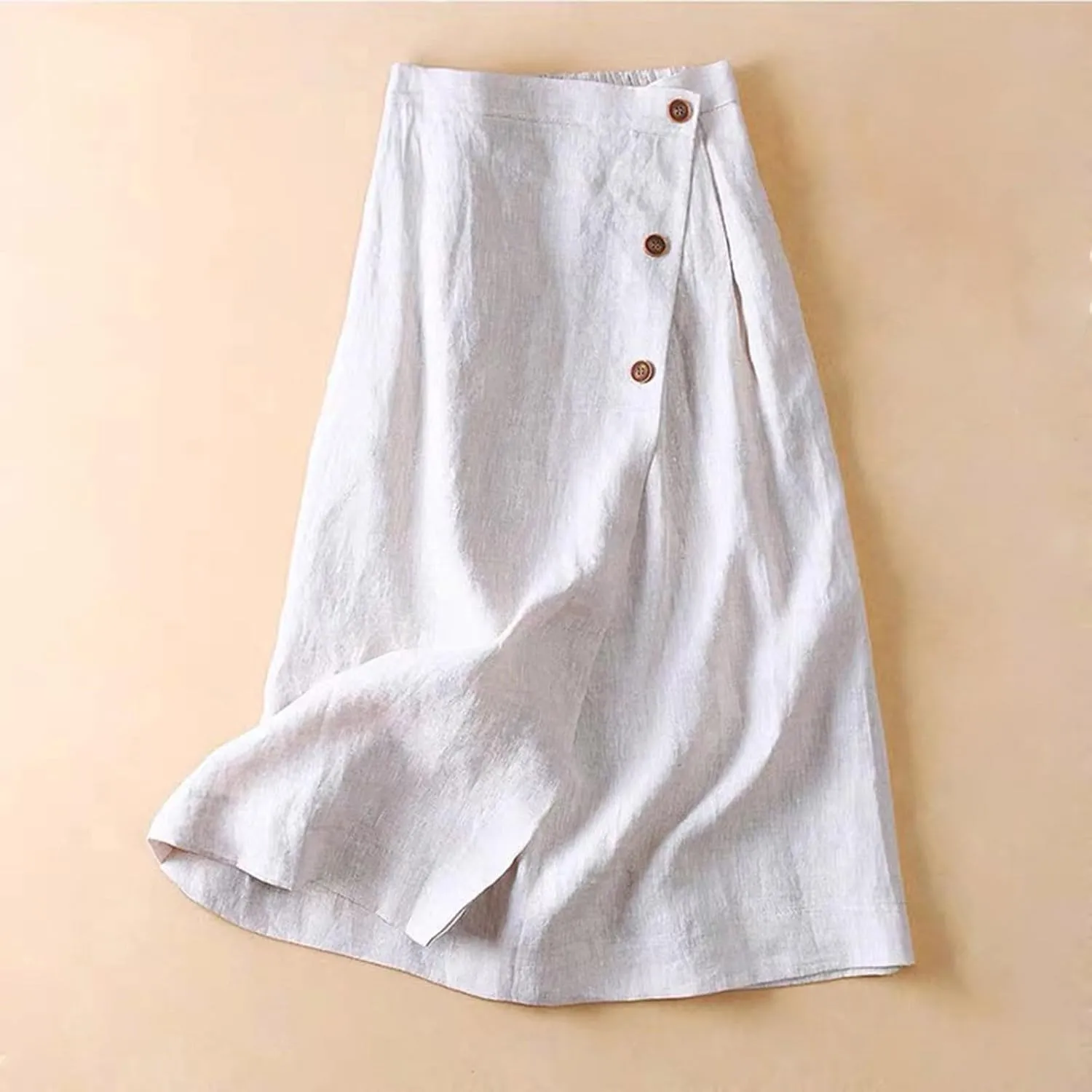 Women's Skirts Trendy Summer Casual Loose Elastic Waist Solid Sun Flowy A-Line Long Maxi Linen Skirt 2025, M-2XL