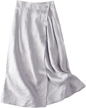 Women's Skirts Trendy Summer Casual Loose Elastic Waist Solid Sun Flowy A-Line Long Maxi Linen Skirt 2025, M-2XL