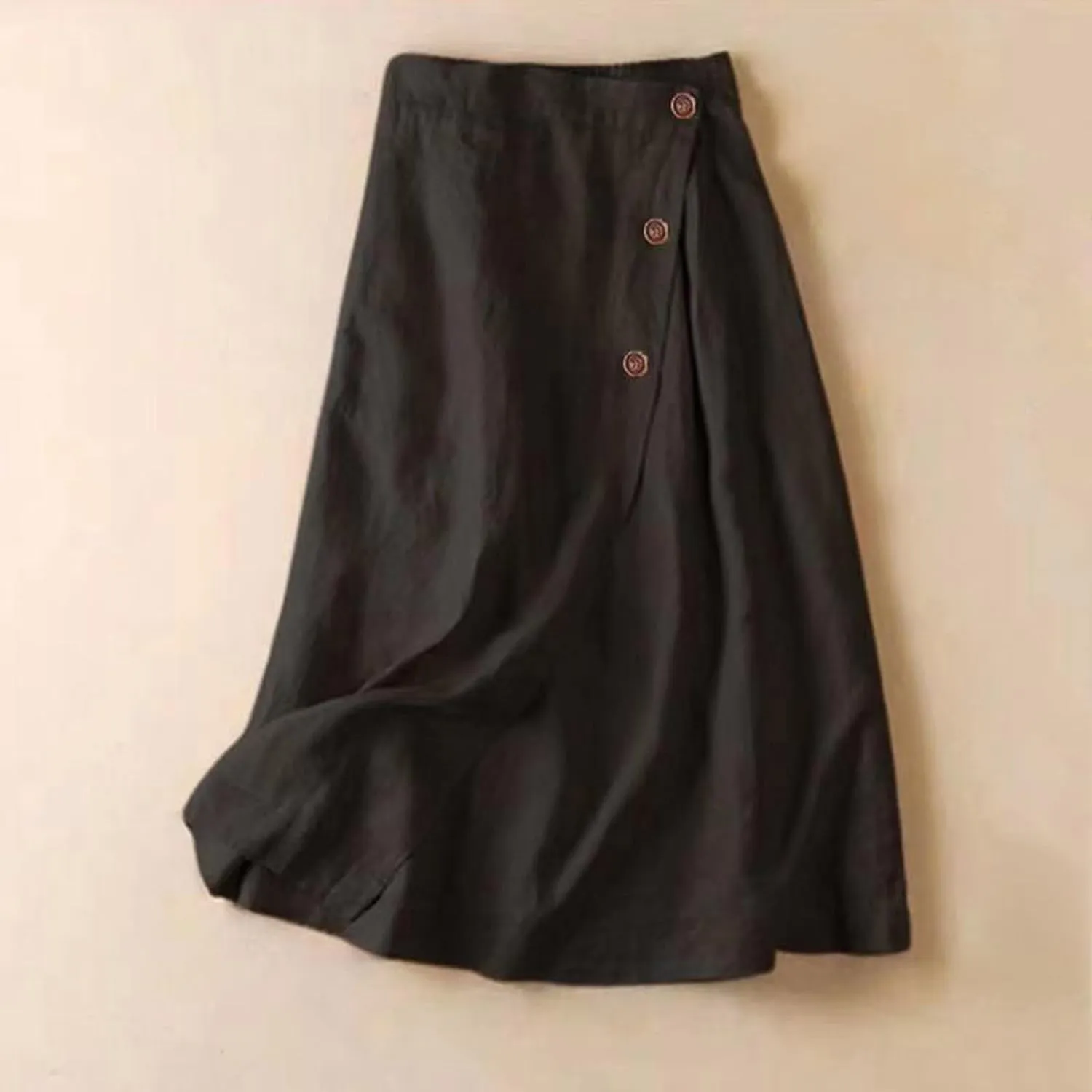 Women's Skirts Trendy Summer Casual Loose Elastic Waist Solid Sun Flowy A-Line Long Maxi Linen Skirt 2025, M-2XL