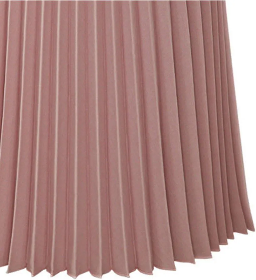 Womens Solid Pleated Elegant Midi Elastic Waist Maxi Skirt