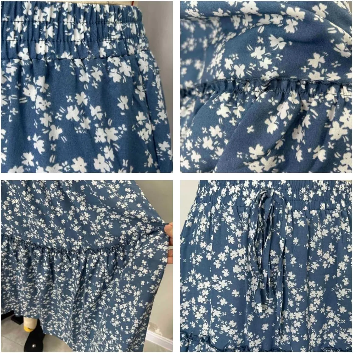 Women's Spring And Summer Casual Printed Elastic High Waist Ruffled Flowing Long Skirt