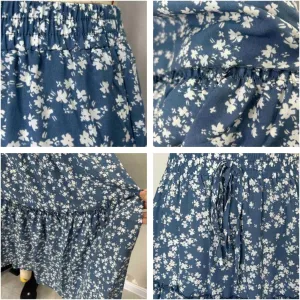 Women's Spring And Summer Casual Printed Elastic High Waist Ruffled Flowing Long Skirt